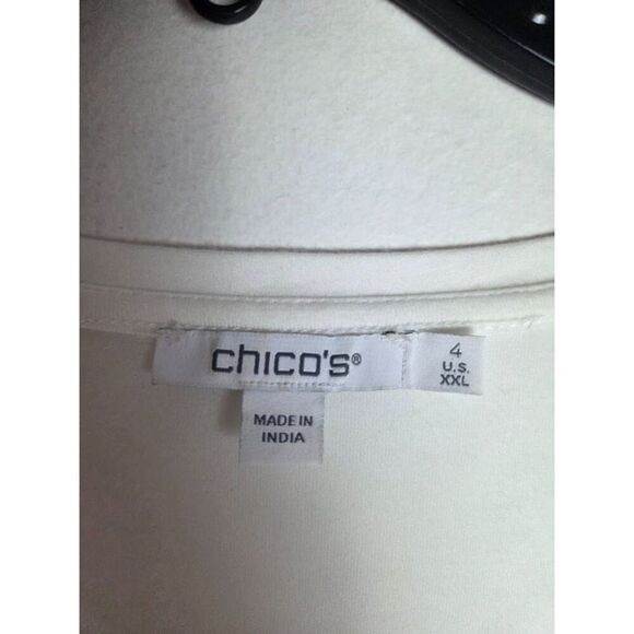 Chico's White Pima Cotton/Modal Crew Neck 3/4 Crochett Fringe Sleeves size XXL - Picture 5 of 8